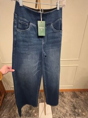 Halara Viral Stretch Denim Wide Leg Dark Blue High-Waist Jeans MSRP $63 NWT SM